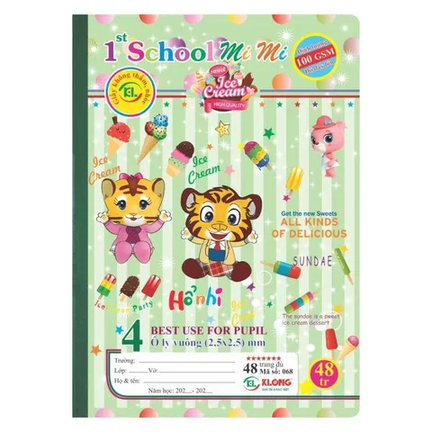 Combo 10 Quyển Vở 4 Ô Ly 48 Trang Klong School Mimi - Giấy Trắng Tự Nhiên, Bền Chắc, Phù Hợp Học Sinh Tiểu Học