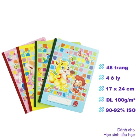 Combo 10 Vở 4 Ô Ly Pokemon Hồng Hà 0509 - 48 Trang Chất Lượng Dày Dặn Cho Học Sinh Tiểu Học