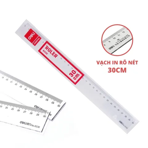 Combo 2 Thước Kẻ 30cm Deli Trong Suốt E6230 - Chất Liệu PS Bền Chống Trầy, Đo Lường Chính Xác, Tiện Dụng Cho Học Tập và Làm Việc