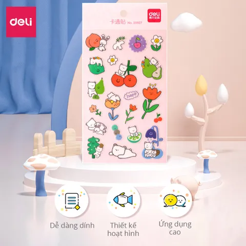 Combo 2 Tấm Sticker Dán Nhãn Deli Nhiều Họa Tiết Xinh Xắn - Trang Trí Sổ Tay, Vở Học, Laptop, Thiết Kế Dễ Thương 25919/25927/25936/25947