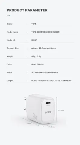 Củ sạc nhanh TOPK B110P 20W PD Type C - Sạc nhanh đa năng cho thiết bị USB-C, bảo vệ an toàn và hiệu quả, nhỏ gọn dễ mang theo