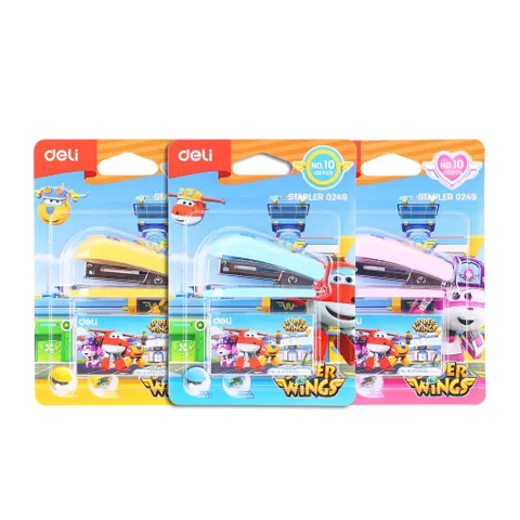 Dập Ghim Mini 10 Deli Superwings E0249 - Tiện Dụng, Hình Ảnh Bắt Mắt, Hộp Ghim Kèm Theo - Phù Hợp Học Sinh, Sinh Viên