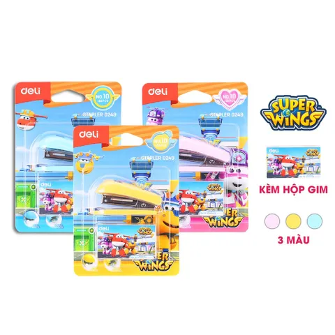 Dập Ghim Mini 10 Deli Superwings E0249 - Tiện Dụng, Hình Ảnh Bắt Mắt, Hộp Ghim Kèm Theo - Phù Hợp Học Sinh, Sinh Viên