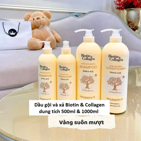 Dầu Gội Xả Suôn Mượt Tóc Biotin & Collagen Vàng - Chăm Sóc Tóc Khô, Phục Hồi Hư Tổn, Giúp Tóc Mềm Mượt, Bóng Đẹp
