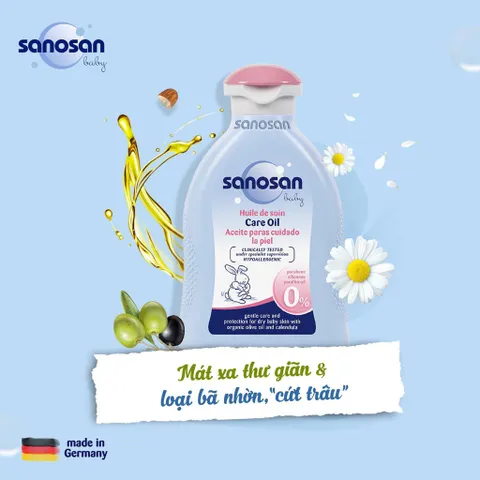 Dầu Mát-Xa Sanosan 200ml Chiết Xuất Olive Hữu Cơ - Dưỡng Ẩm Cho Da Trẻ Sơ Sinh, Không Chứa Cồn Và Paraben