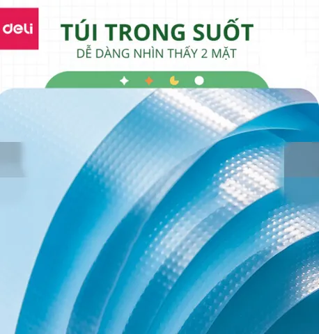 File lá học sinh Deli 72754 - Phiên bản Vương Nguyên, thiết kế trong suốt, kèm sticker xinh xắn, chứa tới 40 trang A4