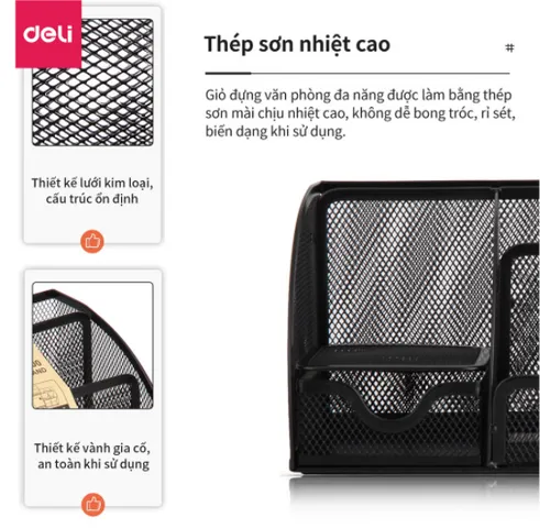 Giá Sắt Đựng Tài Liệu Văn Phòng Để Bàn Deli 9200 - Ngăn Chứa 7 Khay Đen Cao Cấp, Thiết Kế Gọn Gàng, Tiện Lợi