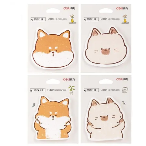 Giấy Nhắn Học Sinh Hình Thú Cưng Deli 21534 - Tệp 30 Tờ Nhiều Màu Dễ Dùng, Dán Lại Thoải Mái, Giấy Ghi Nhớ Siêu Đáng Yêu