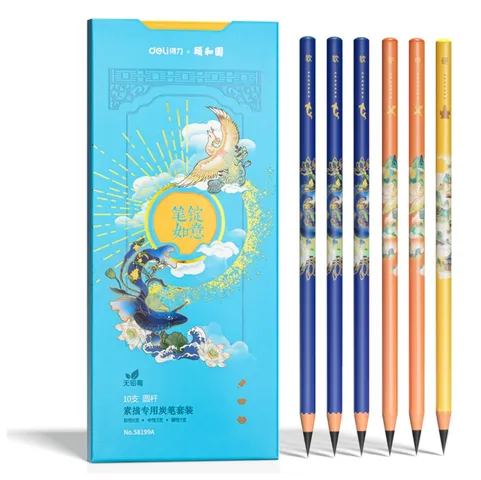 Hộp 10 Bút Chì Than Phác Thảo Chuyên Dụng Deli 58199 - Chì Mềm Đậm Nét Cho Vẽ Mỹ Thuật và Học Tập