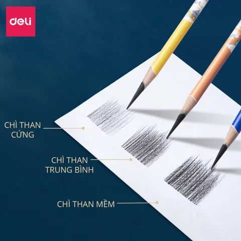 Hộp 10 Bút Chì Than Phác Thảo Chuyên Dụng Deli 58199 - Chì Mềm Đậm Nét Cho Vẽ Mỹ Thuật và Học Tập