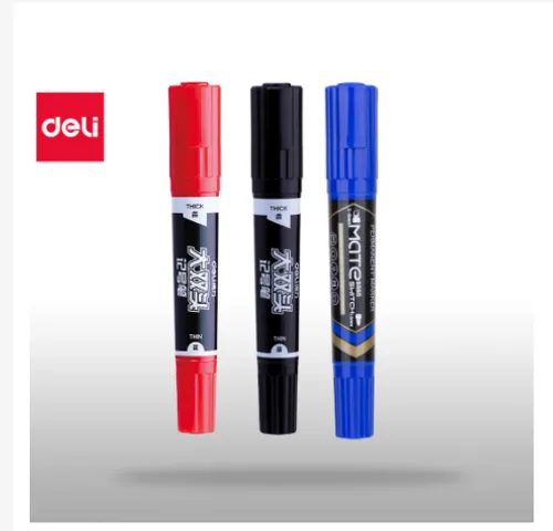Hộp 10 bút dạ kính Deli hai đầu mực xanh, đen, đỏ ES555 - Bút vẽ văn phòng phẩm tiện dụng cho học sinh và nghệ sĩ