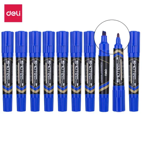 Hộp 10 bút dạ kính Deli hai đầu mực xanh, đen, đỏ ES555 - Bút vẽ văn phòng phẩm tiện dụng cho học sinh và nghệ sĩ