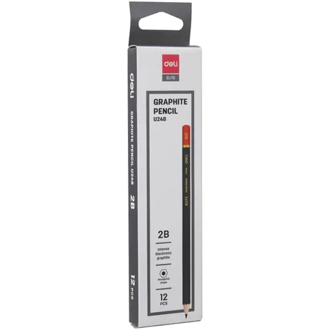 Hộp 12 bút chì 2B Deli lục giác đen đỏ CU24820 - Bút vẽ chất lượng cao, thiết kế ergonomics cho cảm giác thoải mái khi sử dụng
