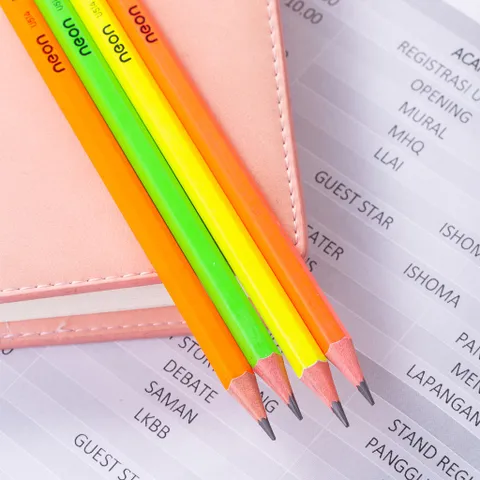 Hộp 12 Bút Chì 2B Neon Deli Đa Màu Kèm Đầu Tẩy - Chất Liệu Gỗ, Thiết Kế Tiện Dụng, Bút Viết Mượt Mà, Nét Rõ Ràng