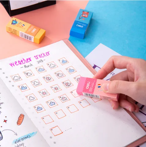 Hộp 45 Cục Tẩy 2B Hình Vẽ Hoạt Hình Deli W27956 - Tẩy Xóa Sạch Sẽ, Thiết Kế Dễ Thương, Đồ Văn Phòng Học Sinh