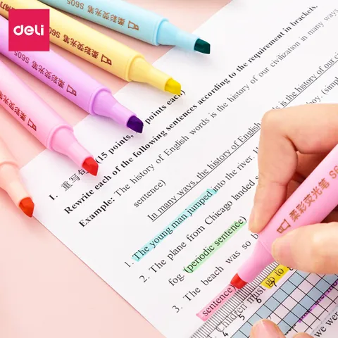Hộp 6 Bút Highlight Dạ Quang Deli S605 - Bút Dấu Dòng Màu Sắc Tươi Sáng, Dễ Dùng Cho Học Tập Và Công Việc