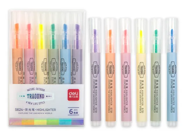 Hộp 6 Bút Highlight Dạ Quang Deli S624 - Màu Sắc Tươi Sáng Cho Ghi Chép Và Tổ Chức - Đồ Dùng Học Tập Hiệu Quả