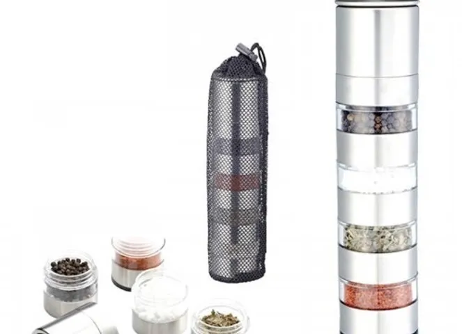 Hộp Đựng Gia Vị 4 Tầng Kèm Đầu Xay Tiêu Bằng Tay Cool Camp - Tiện Lợi Khi Cắm Trại Và Dã Ngoại, Chất Liệu Thép Không Gỉ