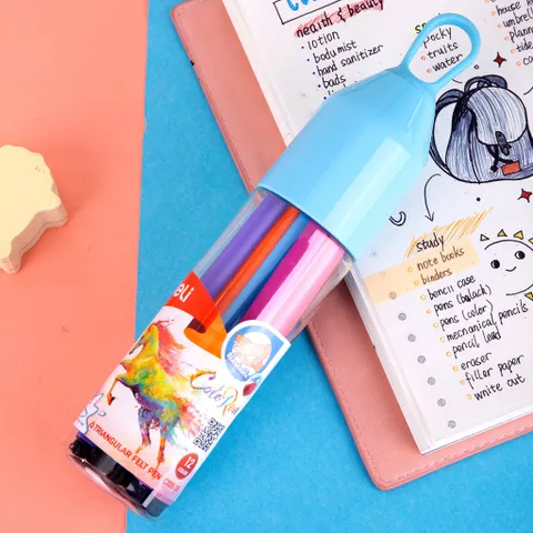 Hộp ống bút màu nước Deli EC10506/EC10516/EC10526/EC10536 - Nhiều màu sắc sống động, bút lông mềm giúp bé sáng tạo tối đa.
