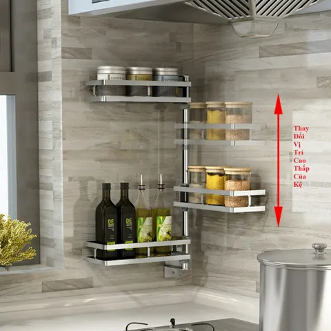 Kệ Gia Vị Xoay 180 Độ Oenon - Inox SUS304 Chất Lượng Cao, Có Thể Điều Chỉnh Chiều Cao, Tiện Lợi Cho Căn Bếp Gọn Gàng