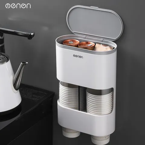 Kệ úp cốc giấy dán tường Oenon - Giải pháp tiện lợi cho quán nước, văn phòng với ngăn để đồ uống hiện đại, không cần khoan tường