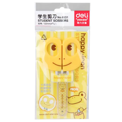 Kéo Thủ Công Học Sinh Deli 6031 - Chất Liệu Nhựa ABS, Có Nắp Bảo Vệ, Lưỡi Thép Không Gỉ, Tiện Dụng Cho Văn Phòng và Học Tập