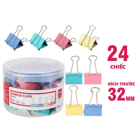 Kẹp bướm Deli E8553A hộp 24 chiếc - Kẹp giấy bền bỉ, chắc chắn, nhiều màu sắc cho văn phòng và học tập