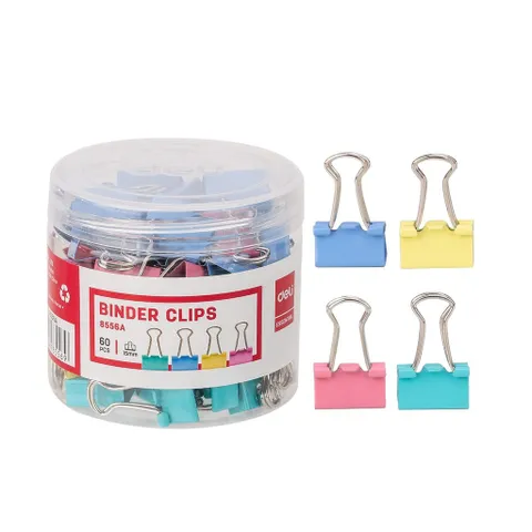 Kẹp bướm màu 15mm Deli E8556A - Hộp 60 chiếc bền bỉ chống han gỉ, tiện dụng cho văn phòng và học tập