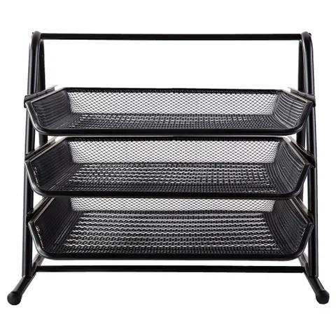 Khay đựng tài liệu 3 tầng Deli E9181 - Chất liệu thép lưới bền đẹp, thiết kế thông thoáng, dễ dàng lắp ráp, tiện lợi cho văn phòng phẩm.