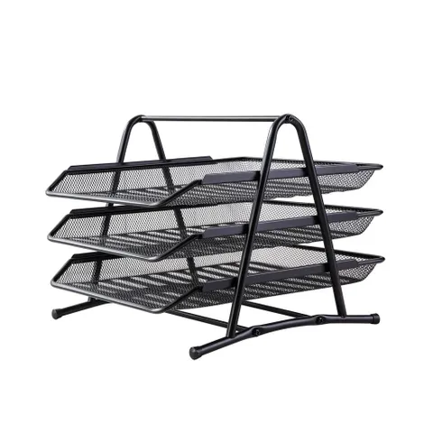 Khay đựng tài liệu 3 tầng Deli E9181 - Chất liệu thép lưới bền đẹp, thiết kế thông thoáng, dễ dàng lắp ráp, tiện lợi cho văn phòng phẩm.