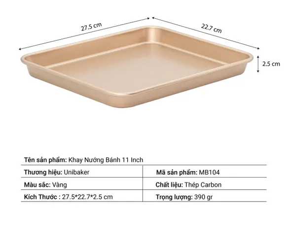 Khay Nướng Bánh Unibaker Hình Chữ Nhật Cao 2.5cm - Dụng Cụ Làm Bánh Chất Liệu Thép Carbon Chịu Nhiệt Tốt, Không Dính, Chuyên Dụng Cho Cookie, Biscotti, Macaron