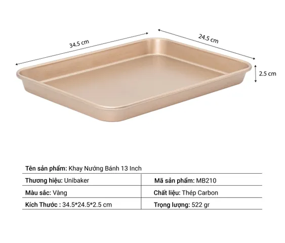 Khay Nướng Bánh Unibaker Hình Chữ Nhật Cao 2.5cm - Dụng Cụ Làm Bánh Chất Liệu Thép Carbon Chịu Nhiệt Tốt, Không Dính, Chuyên Dụng Cho Cookie, Biscotti, Macaron