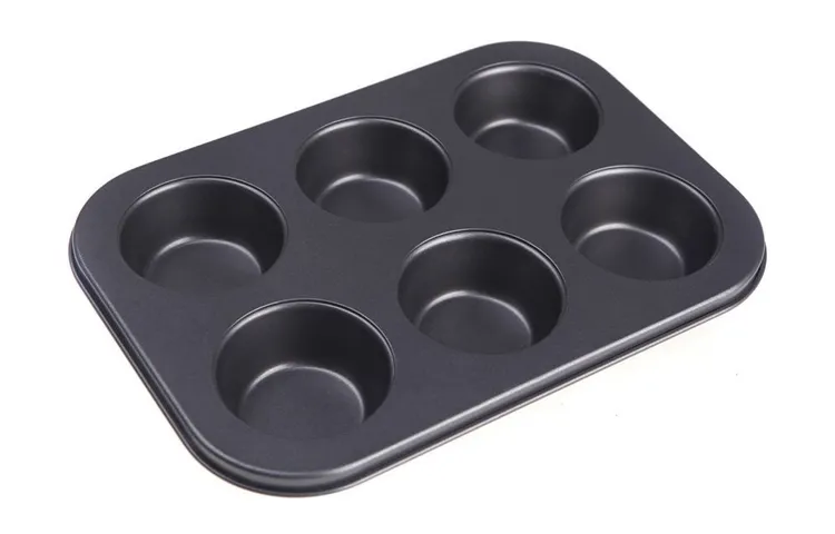 Khay Nướng Cupcake Chống Dính 6 Ô 26.5x18.5cm - Dụng Cụ Làm Bánh Không Dính Chất Liệu Thép Carbon Cao Cấp