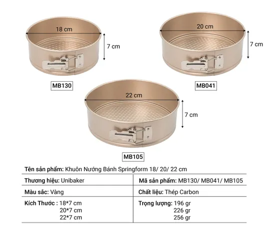 Khuôn Nướng Bánh Springform UniBaker - Đa Năng Làm Bánh Bông Lan, Cheesecake, Mousse, Tiramisu - Chất Liệu Thép Bền Đẹp