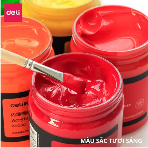 Màu Acrylic 3D Deli 73875 - Màu Vẽ Vải, Giày Đa Chất Liệu, Độ Che Phủ Cao, An Toàn, Không Độc Hại, Hũ 300ml