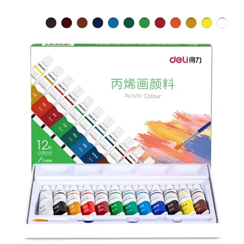 Bộ màu nước acrylic tuýp 5ml Deli 12/18/24 màu 73913/73914/73915 - Màu sắc tươi sáng, không độc hại, phù hợp cho vẽ tranh và nghệ thuật