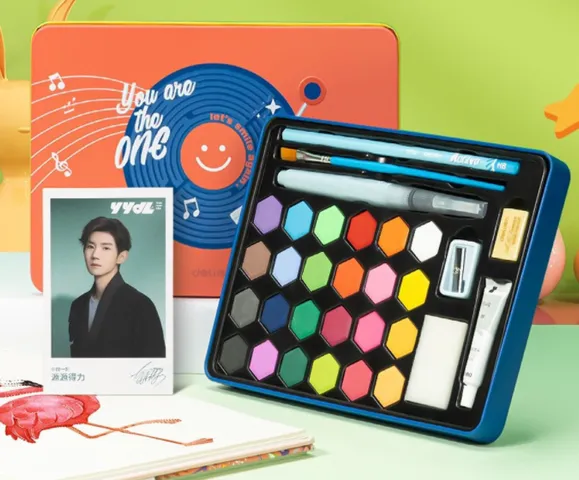 Bộ Màu Nước Dạng Nén Deli 73936 Mới - Vương Nguyên TFBoys Kèm Dụng Cụ Vẽ Chuyên Nghiệp, 24/36/48 Màu Tươi Sáng