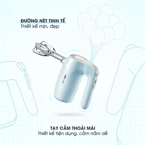 Máy Đánh Trứng Cầm Tay Bear DDQ-B02P5 125W - Tích Hợp 5 Tốc Độ, Thiết Kế Nhỏ Gọn, Phù Hợp Đánh Bột Và Làm Bánh