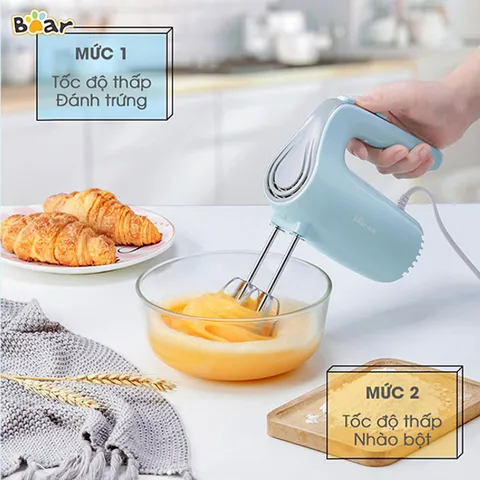 Máy Đánh Trứng Cầm Tay Bear DDQ-B02P5 125W - Tích Hợp 5 Tốc Độ, Thiết Kế Nhỏ Gọn, Phù Hợp Đánh Bột Và Làm Bánh