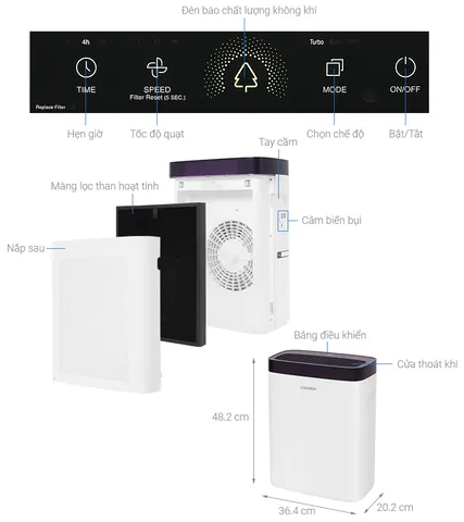 Máy Lọc Không Khí Cuckoo CAC-G0910FW Hàn Quốc - Hiệu Suất 99.97% Mùi Hôi, Bụi PM2.5, Diện Tích 30m2, Thiết Kế Gọn Nhẹ, Cảm Biến Chất Lượng Không Khí