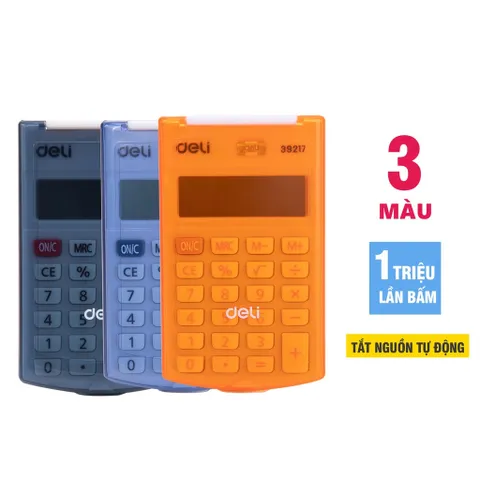 Máy Tính Cầm Tay Deli E39217 - Màn Hình LCD, Nút Bấm Nhựa Chất Lượng, Pin & Năng Lượng Mặt Trời, Tiện Dụng Cho Học Sinh & Công Việc