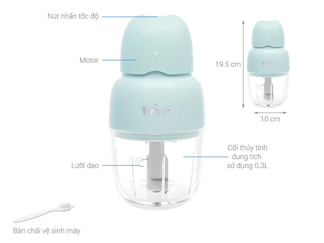 Máy Xay Thực Phẩm Đa Năng Bear QSJ-B01P1 - Thiết Kế Nhỏ Gọn, 120W, Thủy Tinh Chịu Nhiệt, Lưỡi Dao Inox, Tiện Dụng Cho Bé Ăn Dặm