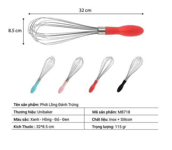 Phới Lồng Đánh Trứng Silicon Unibaker MB718 - Dụng Cụ Nhà Bếp Tiện Lợi, Đánh Bông Hỗn Hợp Chất Lượng Cao