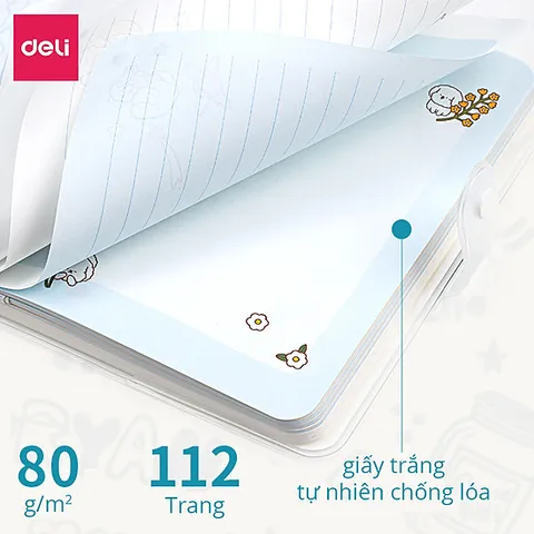 Sổ tay Deli SZ034 Họa Tiết Dễ Thương - Giấy Chống Nước, Cúc Bấm, Kích Thước 164x118mm, Sản Phẩm Văn Phòng Phẩm Cao Cấp