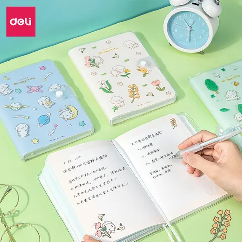 Sổ tay Deli SZ034 Họa Tiết Dễ Thương - Giấy Chống Nước, Cúc Bấm, Kích Thước 164x118mm, Sản Phẩm Văn Phòng Phẩm Cao Cấp