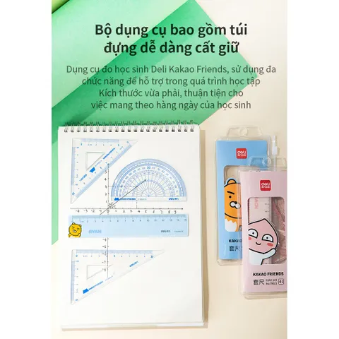 Bộ 4 Thước Kẻ Học Sinh Kakao Friends X Deli 79521 - Dụng Cụ Học Tập Chất Liệu Nhựa PS Bền Bỉ, Thiết Kế Ngộ Nghĩnh