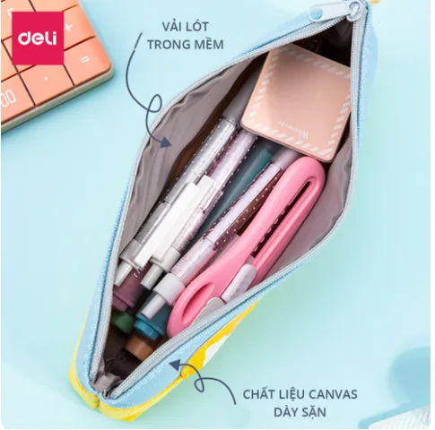 Túi Đựng Bút Deli 67172 Chất Vải Canvas Dày Dặn - Đồ Dùng Cá Nhân Thời Trang, Thiết Kế Ngăn Rộng, Phù Hợp Học Tập và Mỹ Phẩm