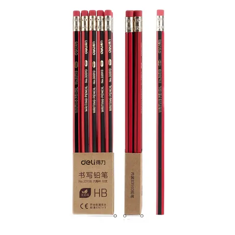Vỉ 10 Bút Chì Lục Giác Deli Kèm Đầu Tẩy 33158/33159 - Bút Vẽ Chất Lượng Cao, Tiện Lợi Cho Học Tập Và Nghệ Thuật