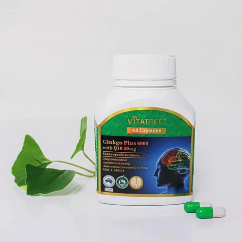 Viên bổ não Vitatree Ginkgo Plus 6000 With Q10 50mg - Tăng cường lưu thông máu, cải thiện trí nhớ và giấc ngủ tốt hơn cho người lớn