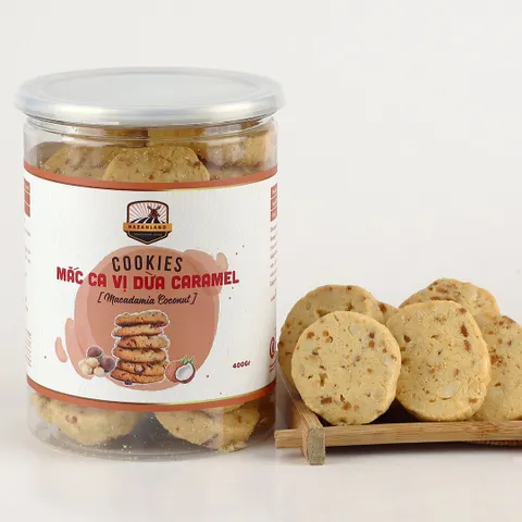 Bánh ăn kiêng Cookies vị dừa caramel Bazanland - Hương vị thơm ngon với hạt macca, đóng hộp tiện lợi, dinh dưỡng bổ sung 250g/400g